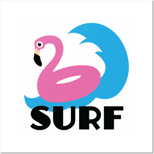 Pink Pool Flamingo - Let's  Surf Posters and Art